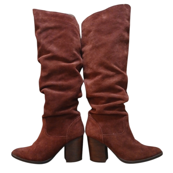 Steve Madden Savas Tall Suede Slouch Boots Burgundy Knee High Heeled Boot 6 - Picture 2 of 11